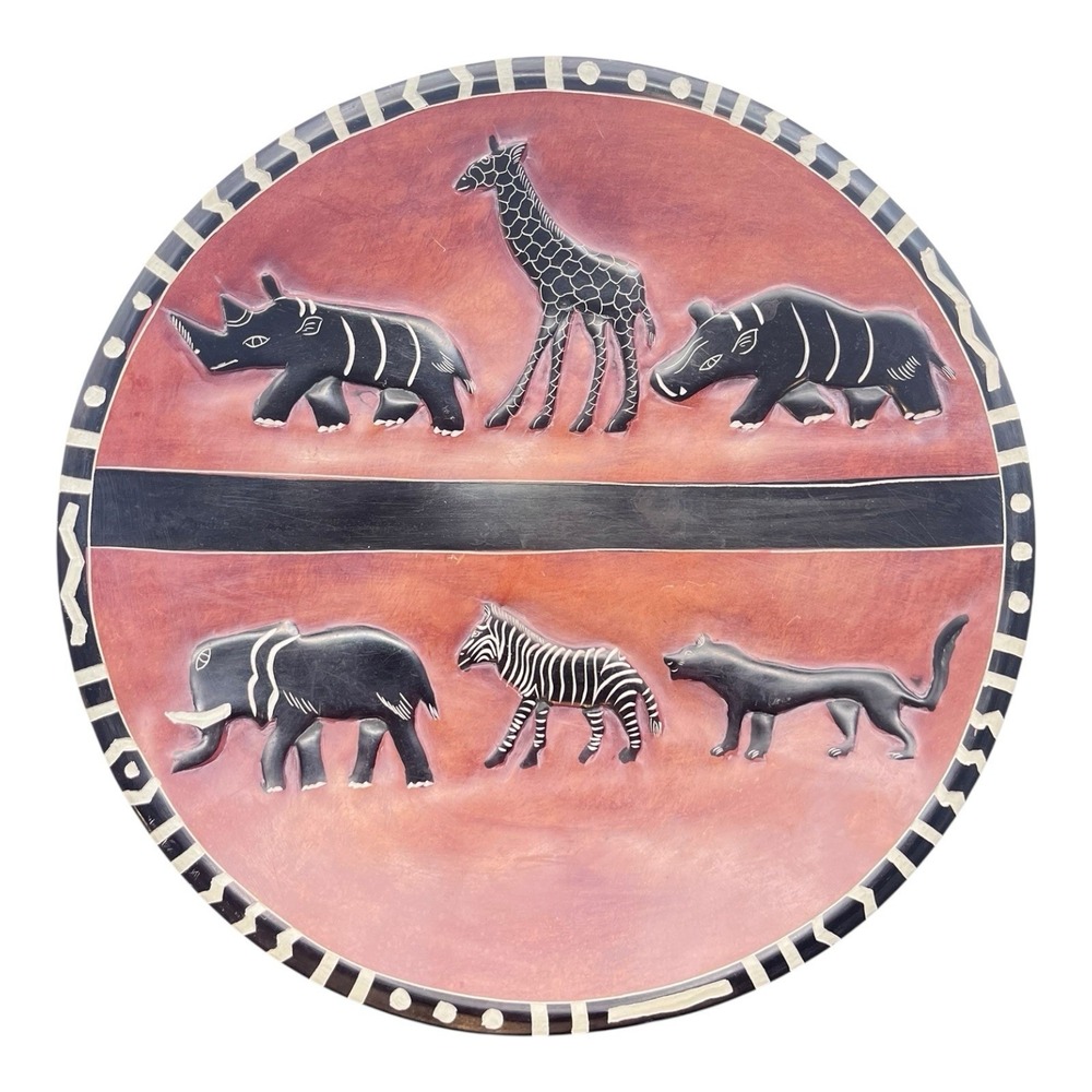 African Safari‎ Elephant Zebra Rhino Big Cat warthog Plate- Made In Kenya 10"